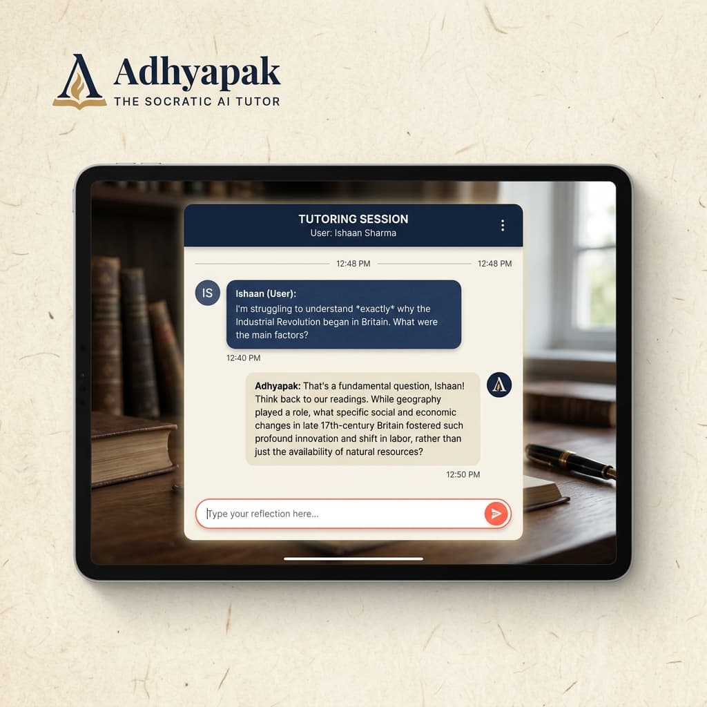 Conversational Socratic tutoring session with Adhyapak